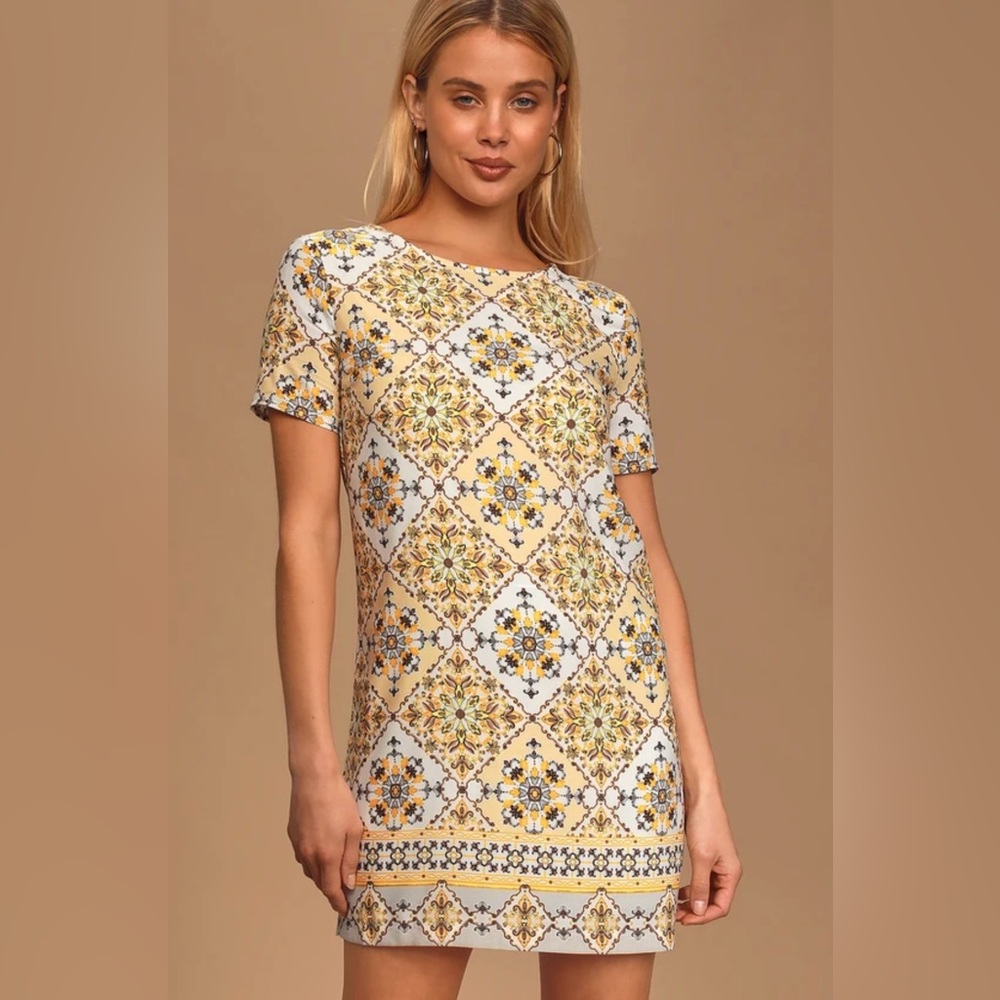 NWT Lulus Dandy Lion Yellow Print Shift Dress, Women’s Size M